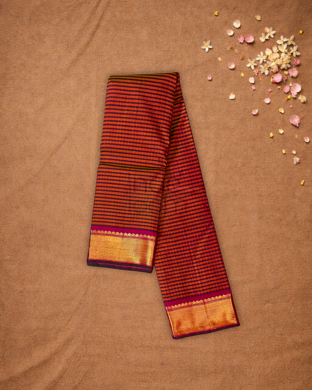 Silk Mark Certified Handloom Kanjivaram Silk Saree  |  Brick Red