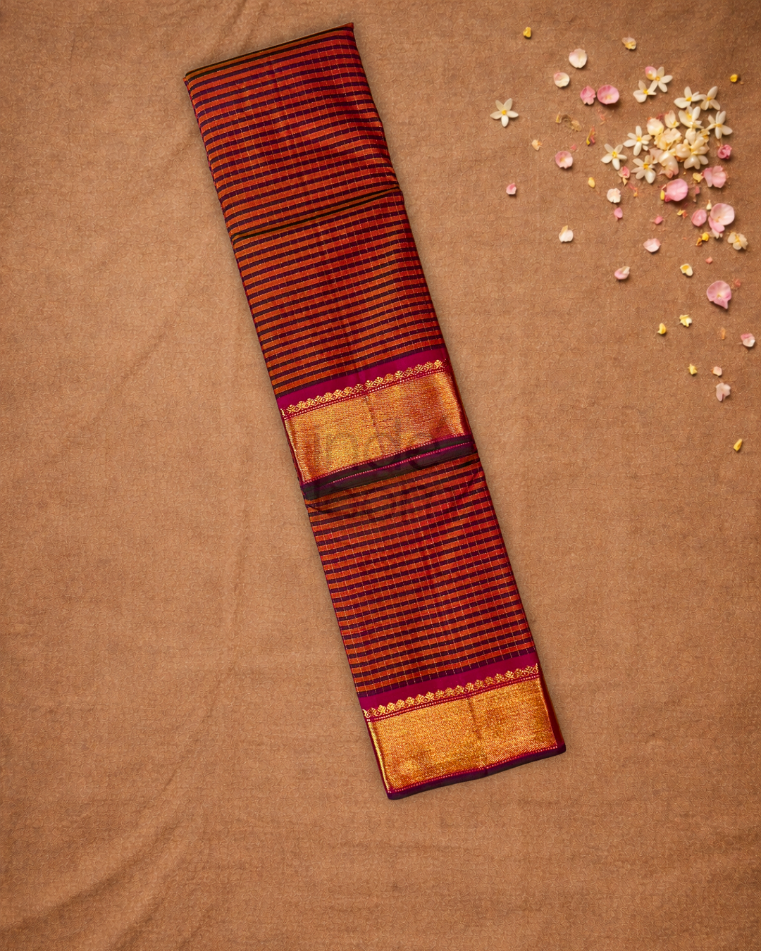 Silk Mark Certified Handloom Kanjivaram Silk Saree  |  Brick Red