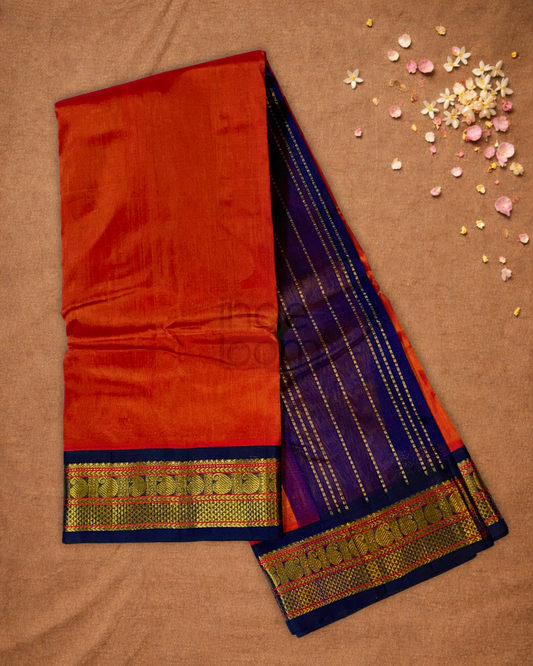 Pure Handloom Korvai Saree | Fire Orange