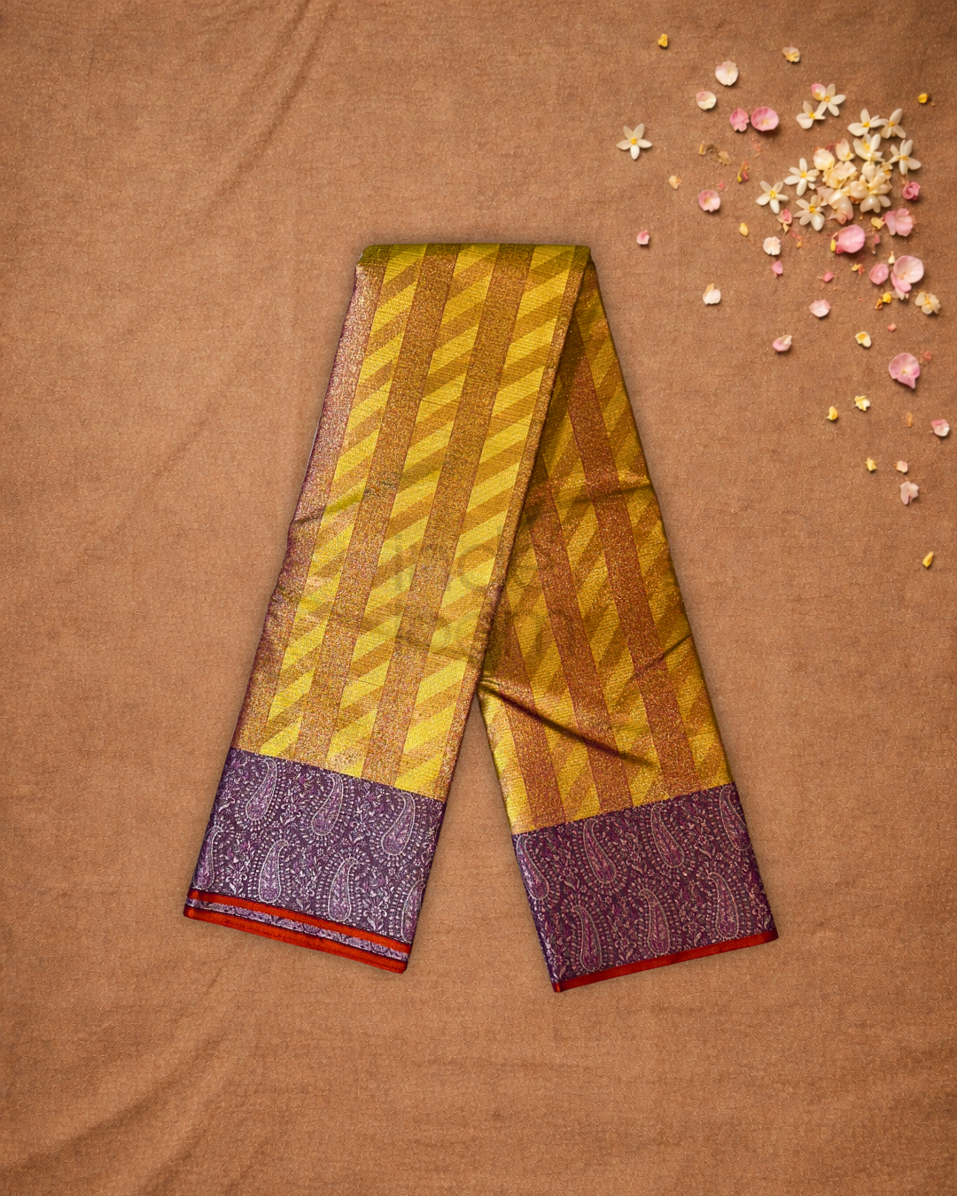 Silk Mark Certified Handloom Kanjivaram Silk Saree  |  Golden Yellow