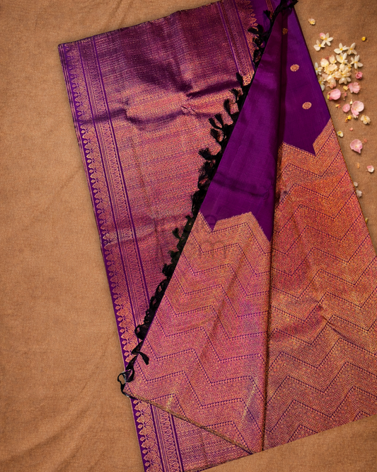 Silk Mark Certified Handloom Kanjivaram Silk Saree  |  Indigo Purple