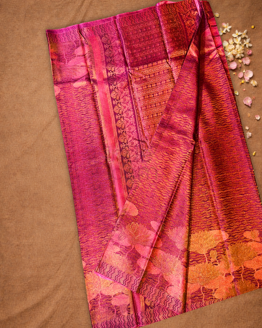 Silk Mark Certified Handloom Kanjivaram Silk Saree  |  Berry Pink