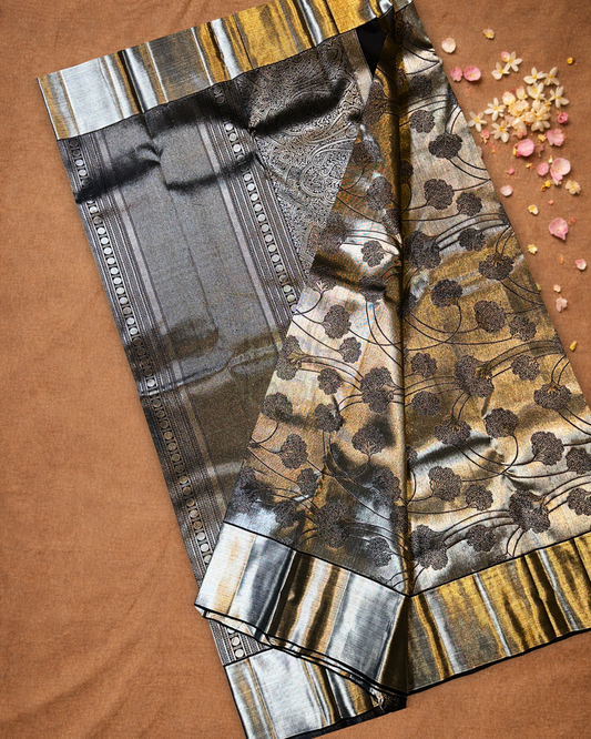 Silk Mark Certified Handloom Kanjivaram Silk Saree  |  Slate Grey
