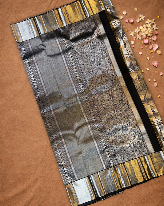 Silk Mark Certified Handloom Kanjivaram Silk Saree  |  Slate Grey