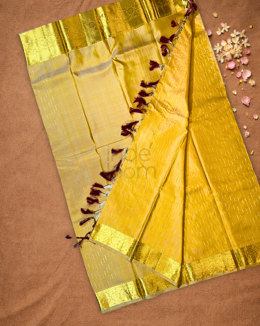 Silk Mark Certified Handloom Kanjivaram Silk Saree  |  Mustard Yellow
