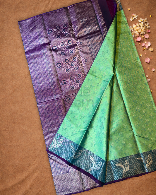 Silk Mark Certified Handloom Kanjivaram silk Saree  |  Peacock Teal