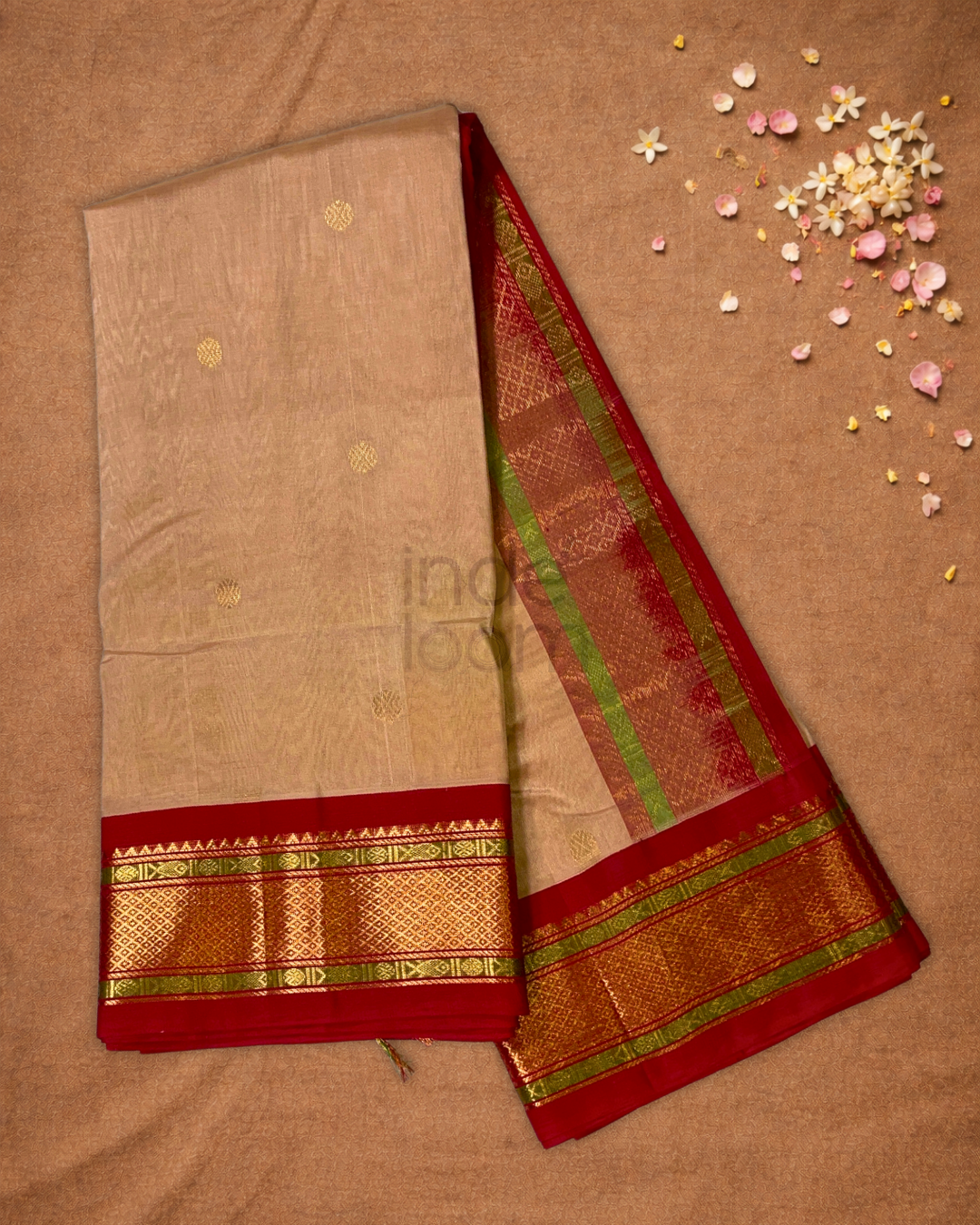 Pure Handloom Korvai Saree | Ruby Red