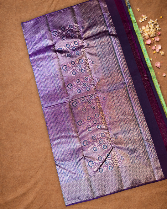 Silk Mark Certified Handloom Kanjivaram silk Saree  |  Peacock Teal