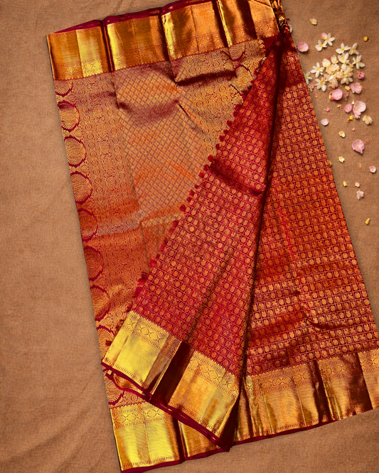 Kanjivaram Saree With Chilli Red