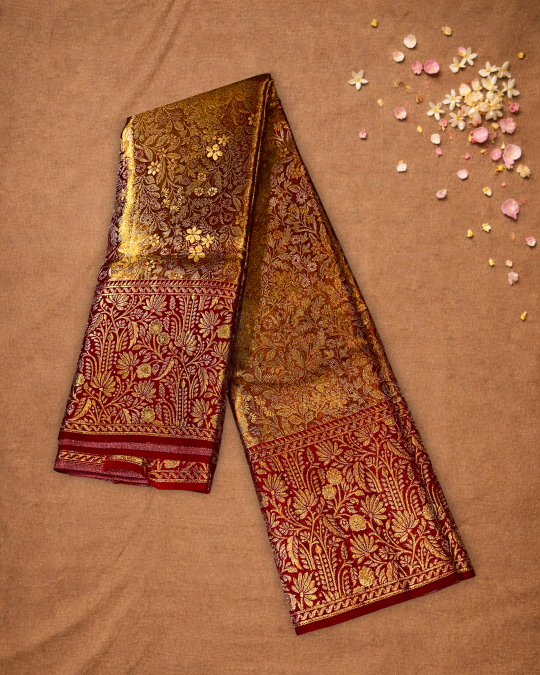Kanjivaram Saree With Shaded Golden Maroon