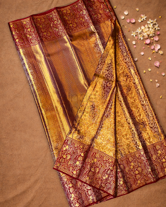 Kanjivaram Saree With Shaded Golden Maroon