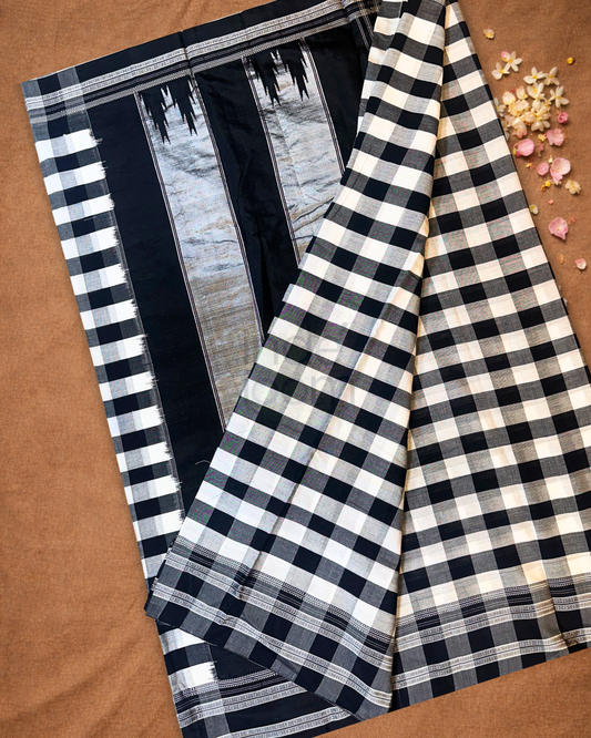 Ilkal Saree in Bone White With Black