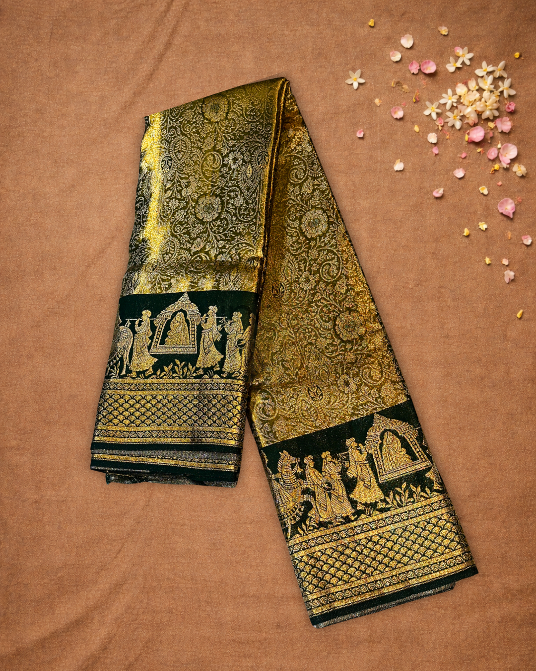 Silk Mark Certified Handloom Kanjivaram Silk Saree  |  Bronze Brown