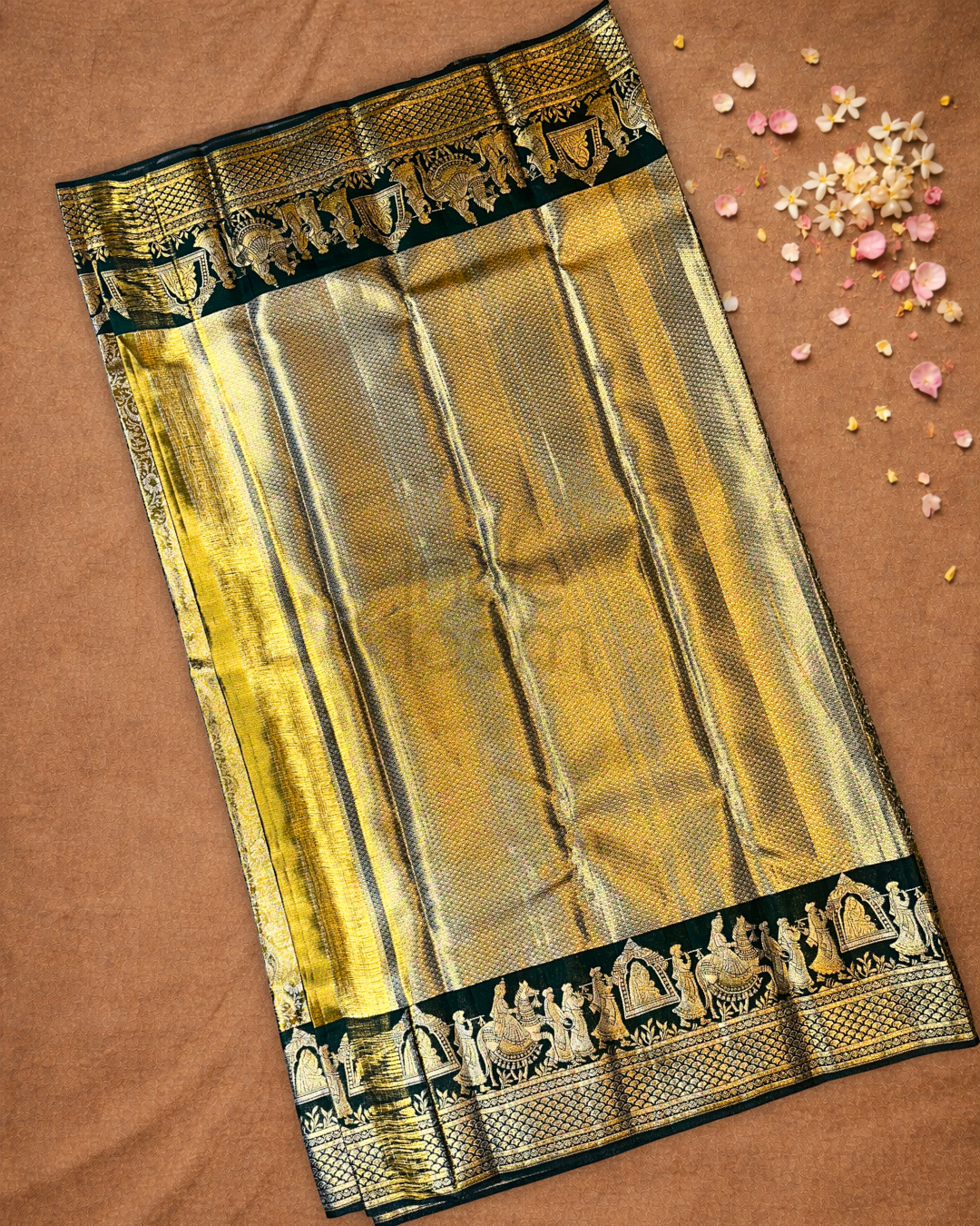 Silk Mark Certified Handloom Kanjivaram Silk Saree  |  Bronze Brown