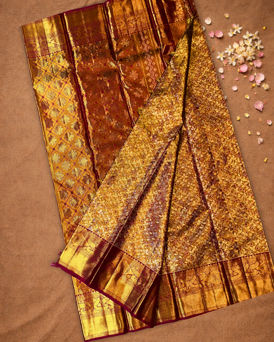 Silk Mark Certified Handloom Kanjivaram Silk Saree  |  Mustard Yellow
