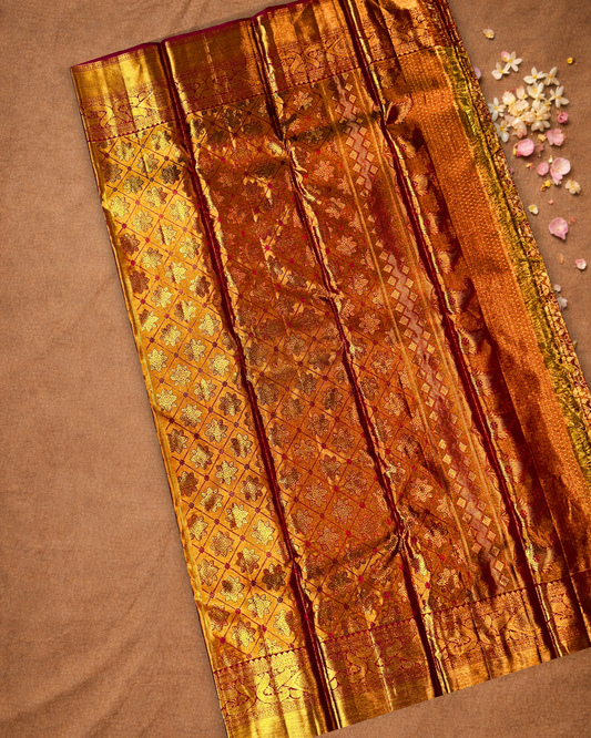 Silk Mark Certified Handloom Kanjivaram Silk Saree  |  Mustard Yellow