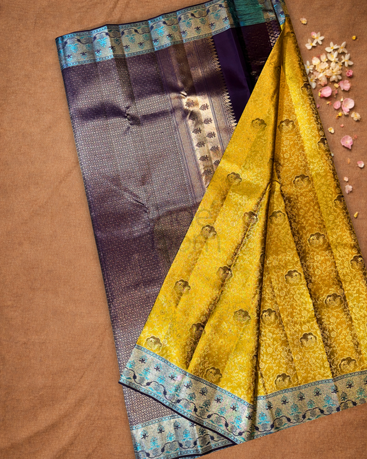 Silk Mark Certified Handloom Kanjivaram Silk Saree  |  Moss Green