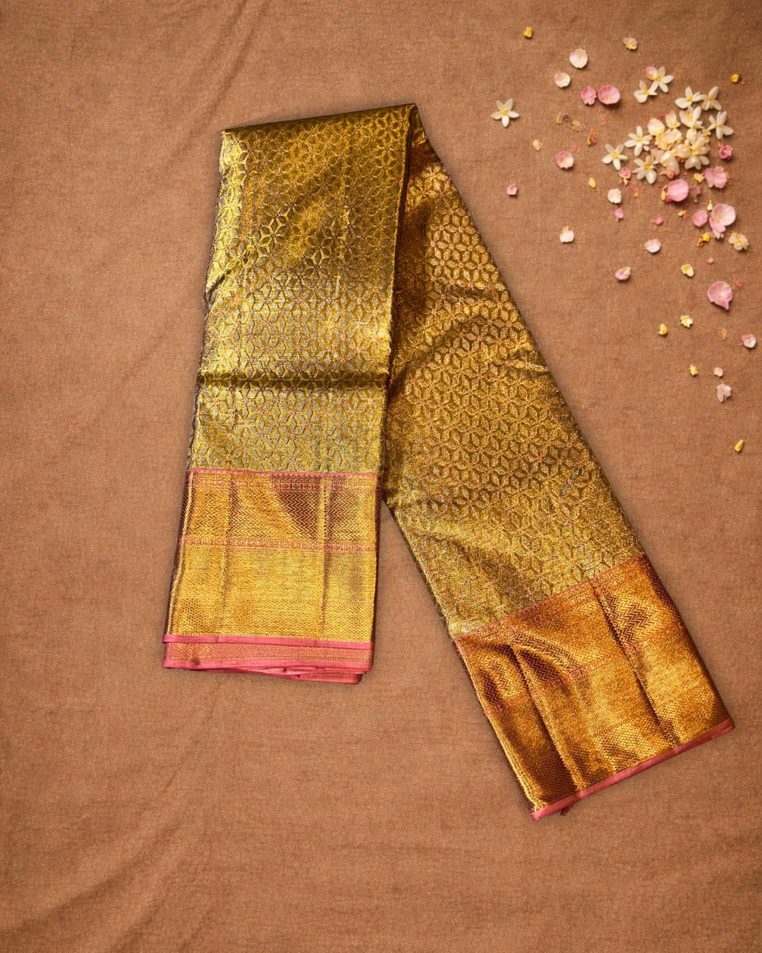 Silk Mark Certified Handloom Kanjivaram Silk Saree  |  Golden Yellow