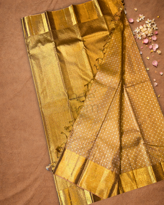 Silk Mark Certified Handloom Kanjivaram Silk Saree  |  Honey Yellow