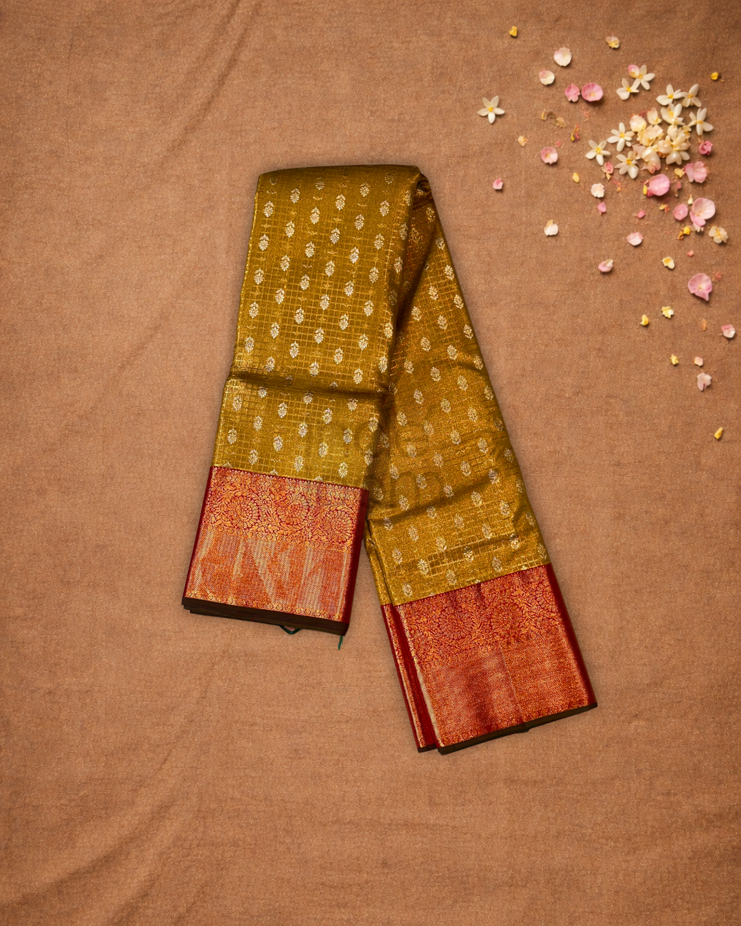 Silk Mark Certified Handloom Kanjivaram Silk Saree  |  Olive Green