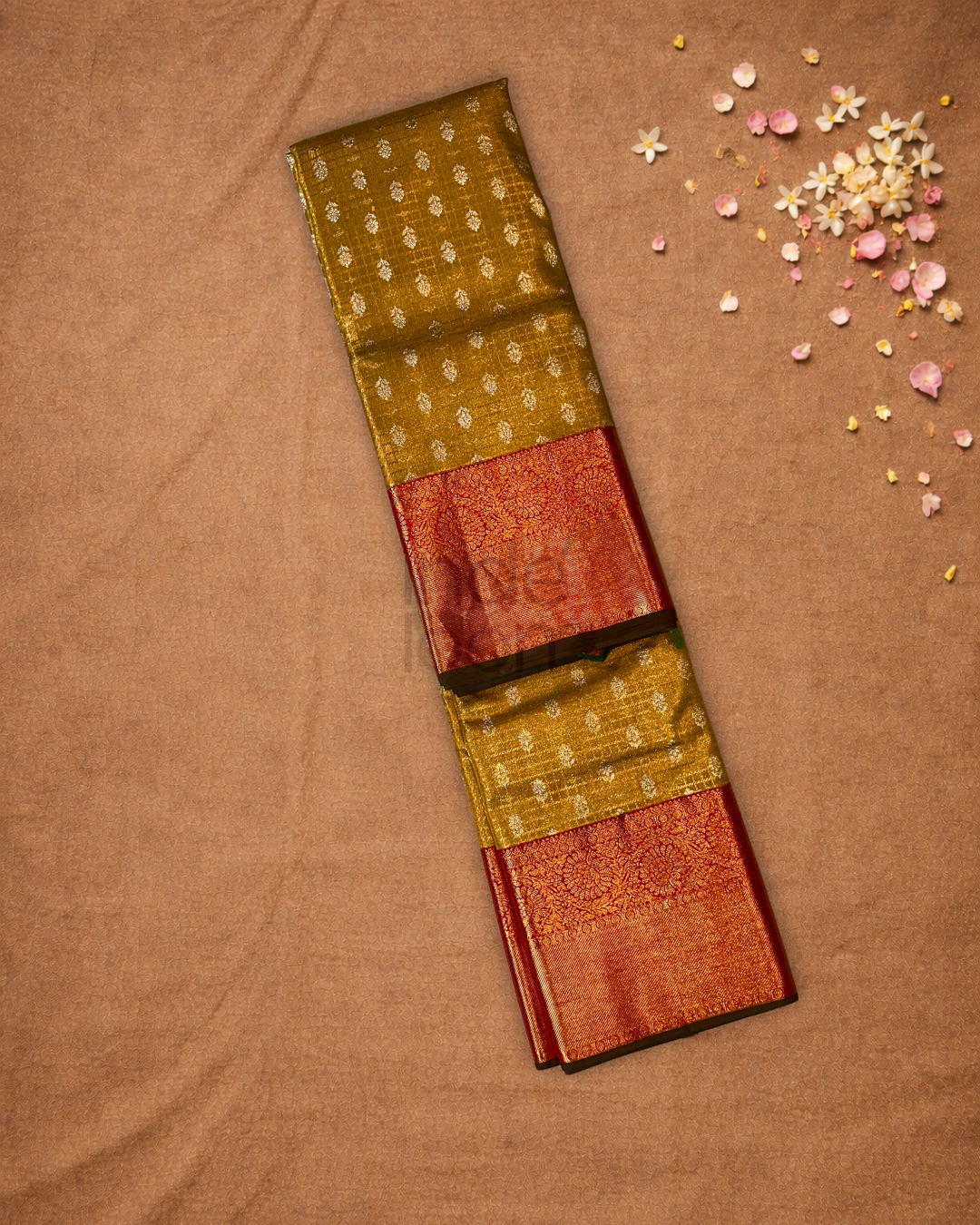 Silk Mark Certified Handloom Kanjivaram Silk Saree  |  Olive Green