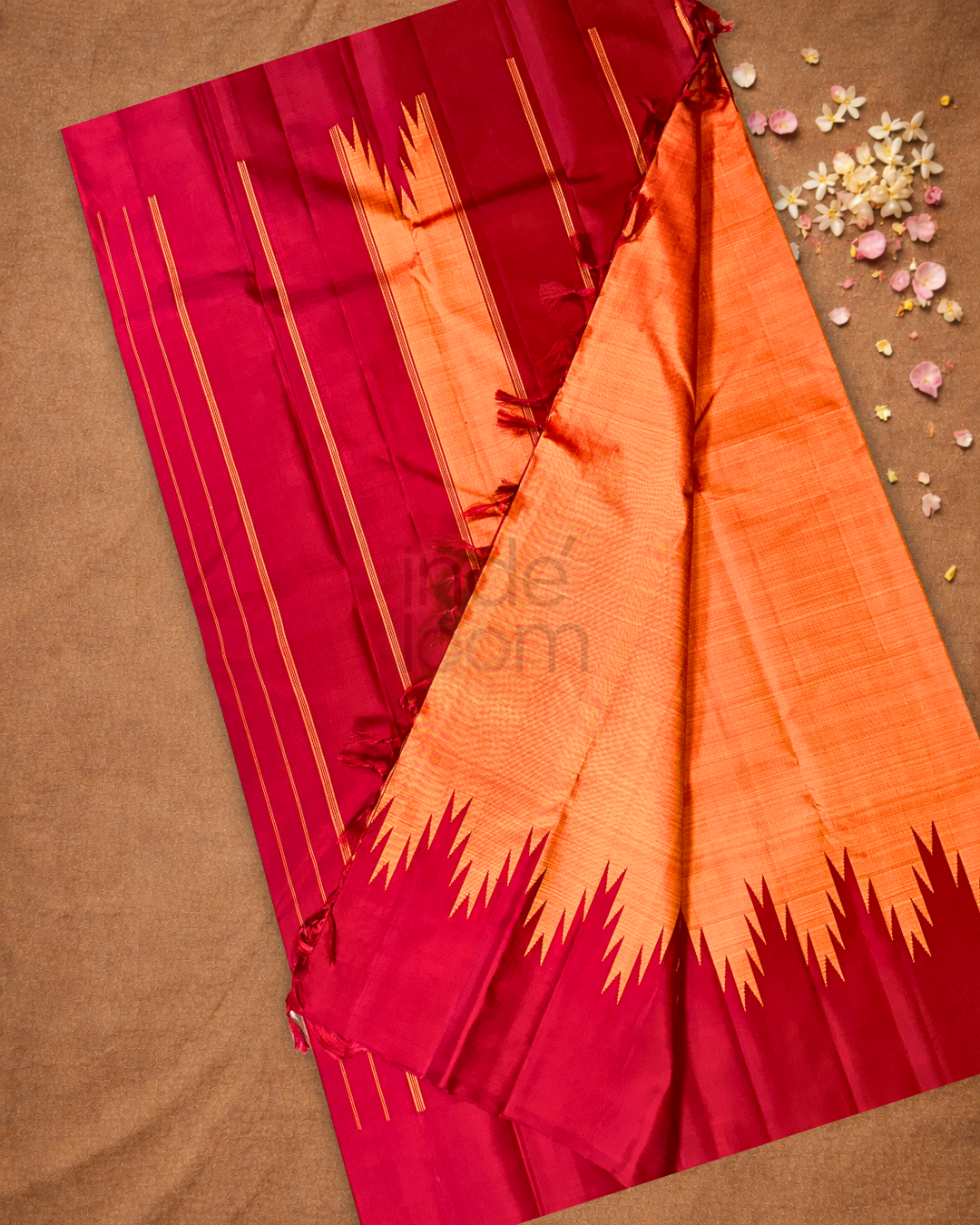 Silk Mark Certifed Handloom Kanjivaram Silk Saree  |  Fire Orange