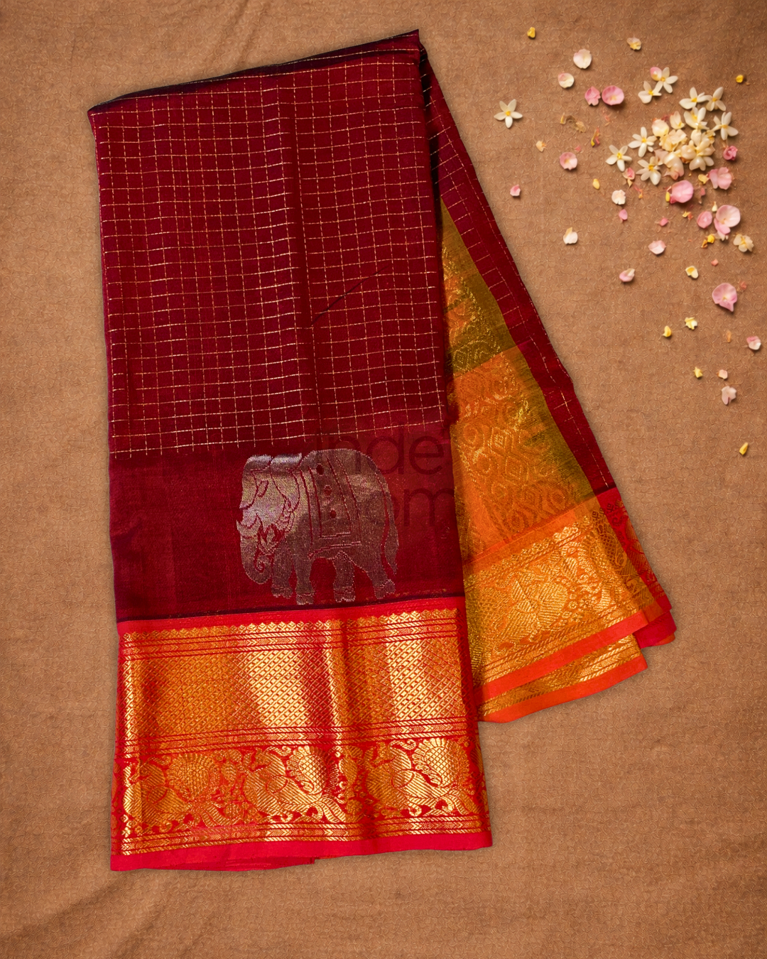 Pure Handloom Korvai Saree | Dark Red