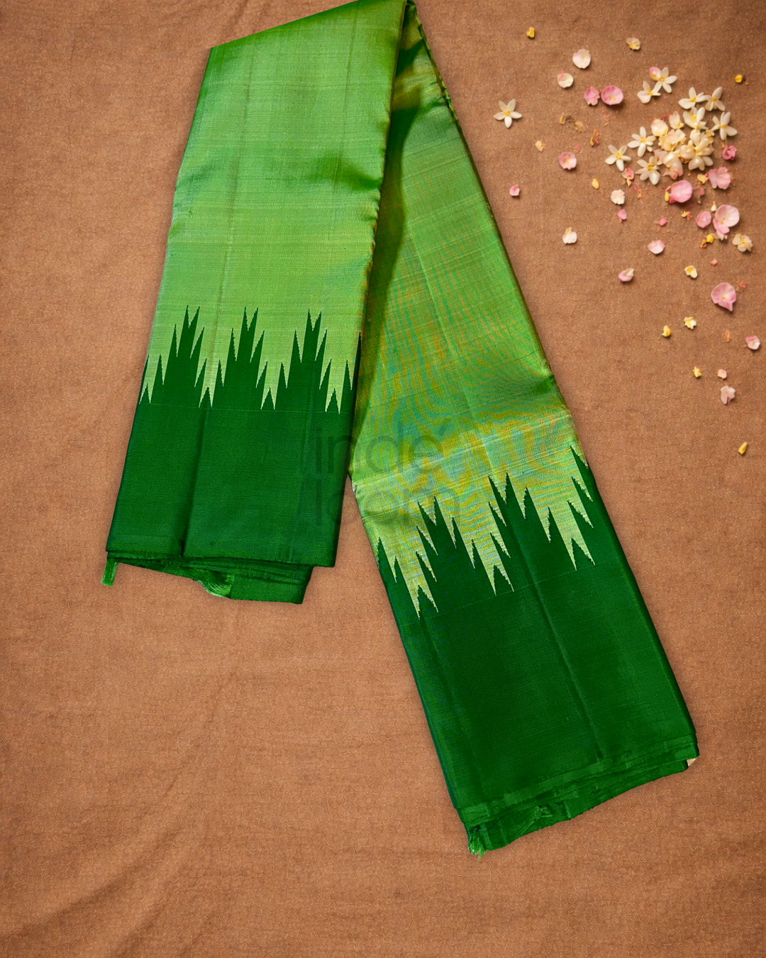 Silk Mark Certified Handloom Kanjivaram Silk Saree  |  Lime Green