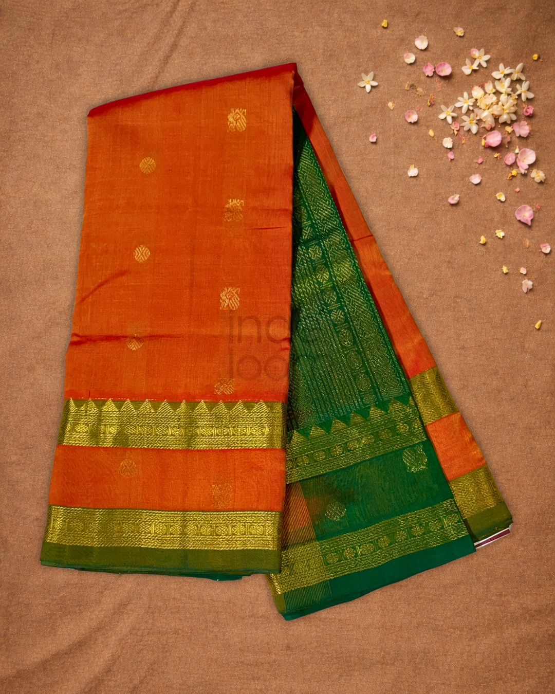 Pure Handloom Korvai Saree | Fire Orange