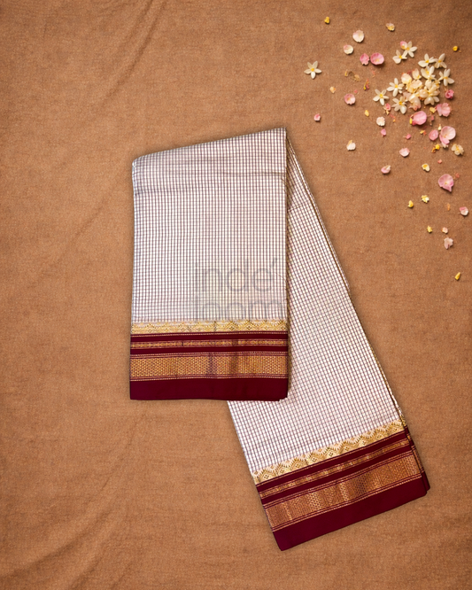 Ilkal Saree in Shell White With Red