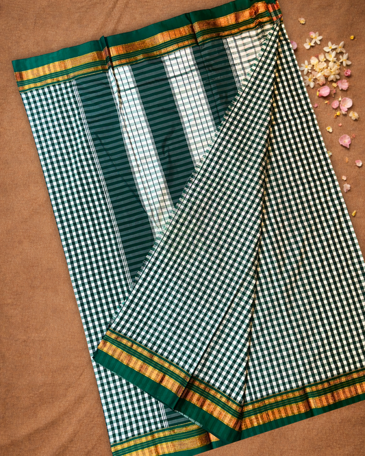 Traditional Ilkal Cotton Silk Viscose Saree  |  Warm Ivory