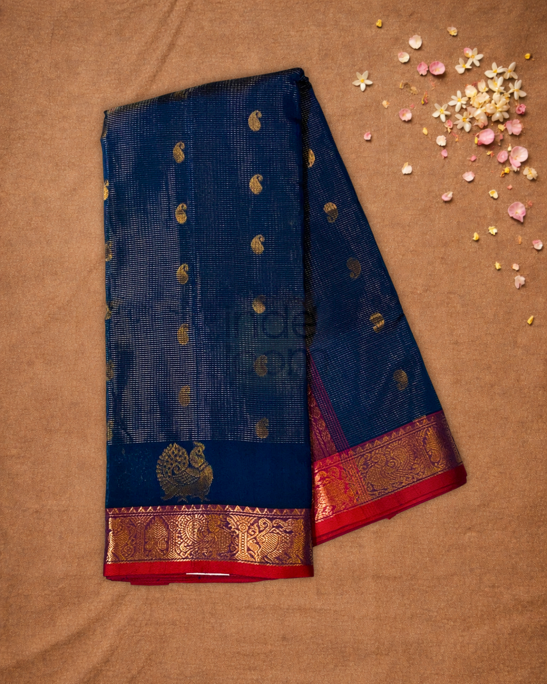 Pure Handloom Korvai Saree | Peacock Blue