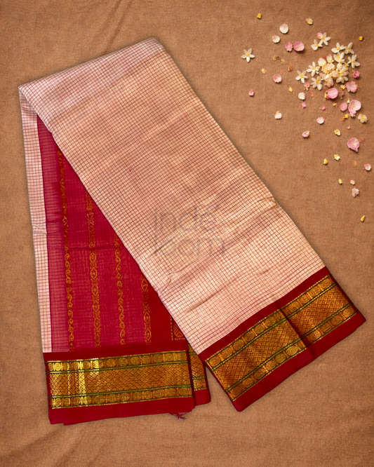 Pure Handloom Korvai Saree | Pastel Red