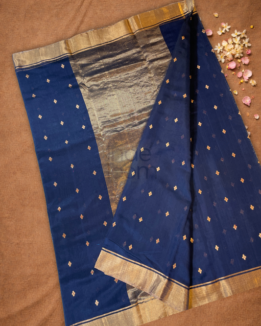 Pure Chanderi Silk Saree Indigo Blue