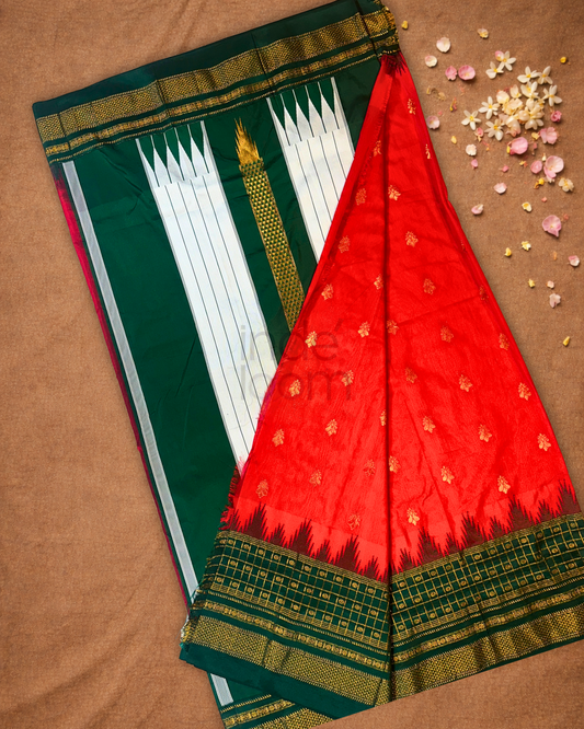 Ilkal Saree in Carrot Orange With Green