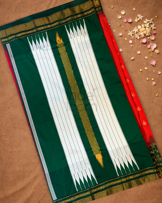 Ilkal Saree in Carrot Orange With Green