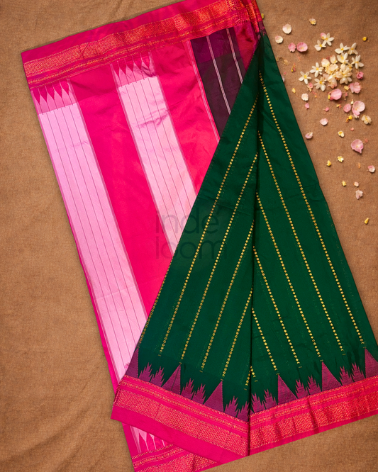 Ilkal Saree in Dark Green With Pink