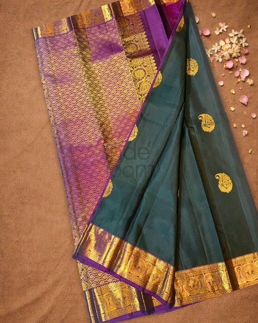 Handloom Kanjivaram Silk Saree  |  Deep Teal