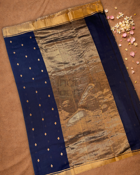 Pure Chanderi Silk Saree Indigo Blue