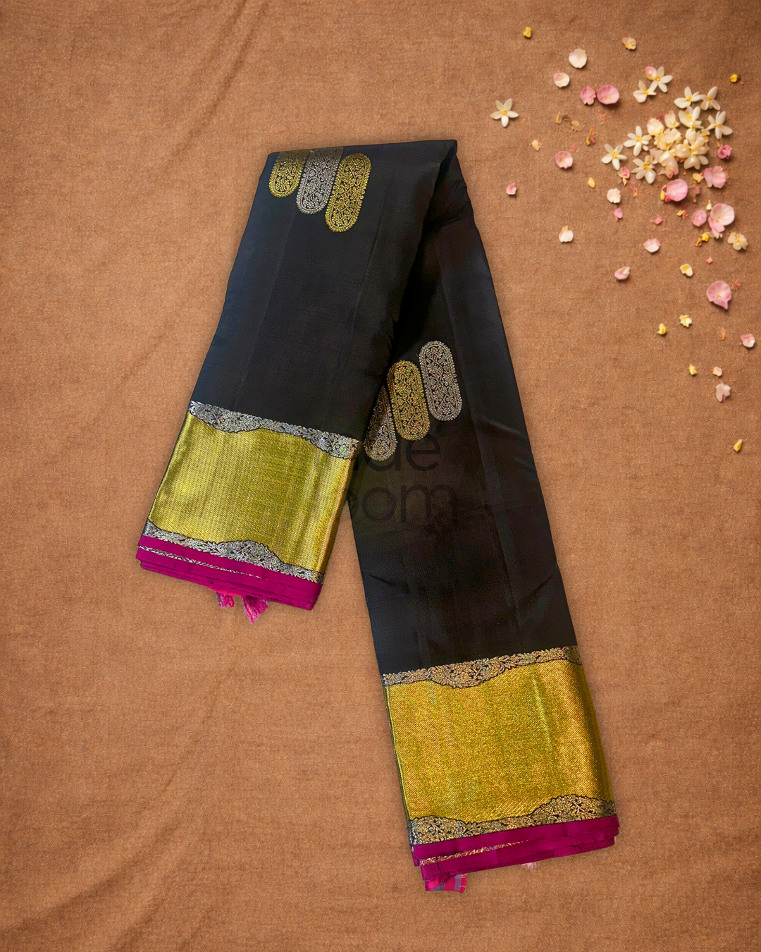 Silk Mark Certified Handloom Kanjivaram Silk Saree  |  Midnight Black
