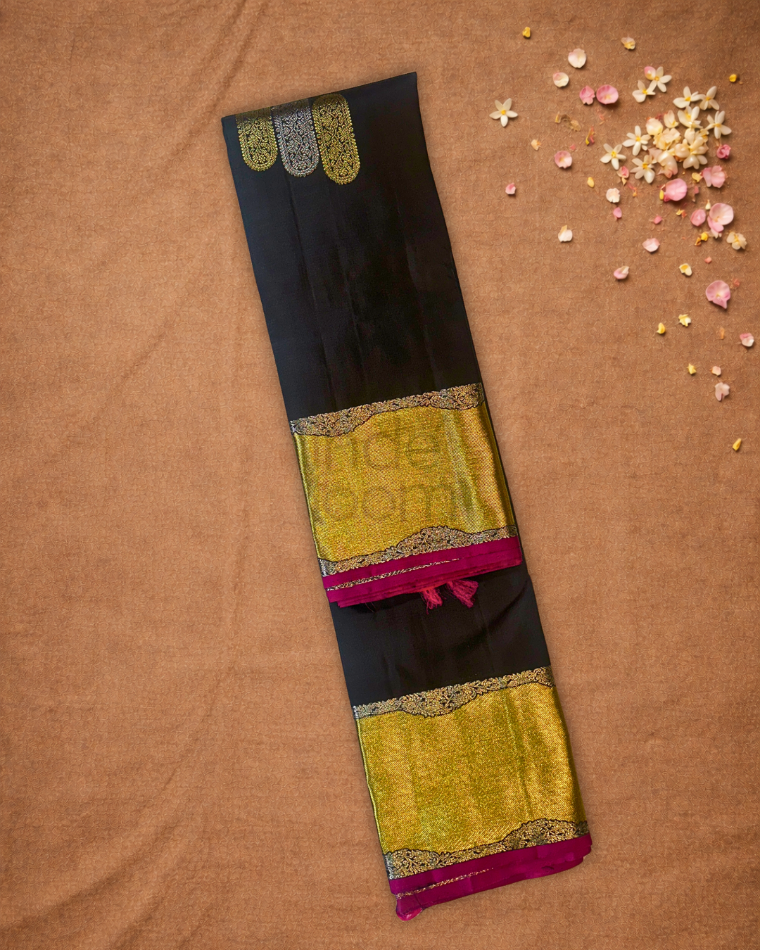 Silk Mark Certified Handloom Kanjivaram Silk Saree  |  Midnight Black