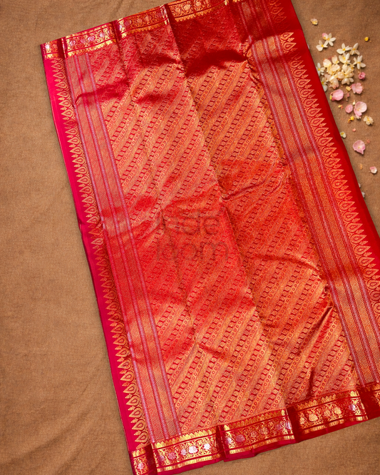 Silk Mark Certified Handloom Kanjivaram Silk Saree  |  Classic Red