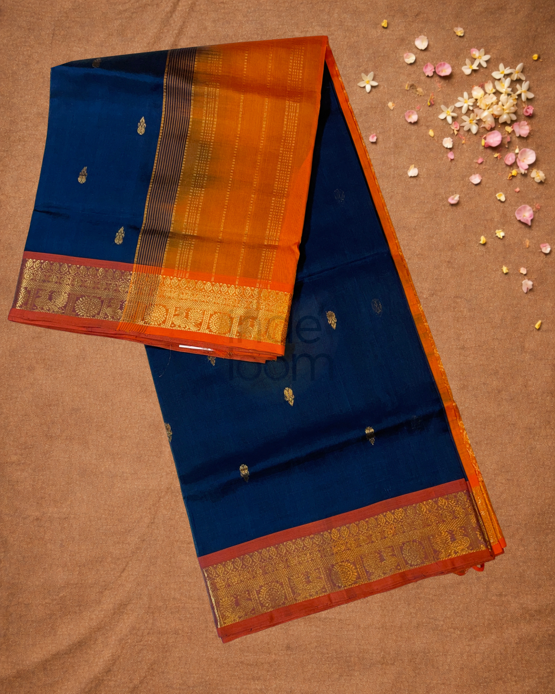 Pure Handloom Korvai Saree |  Navy Blue