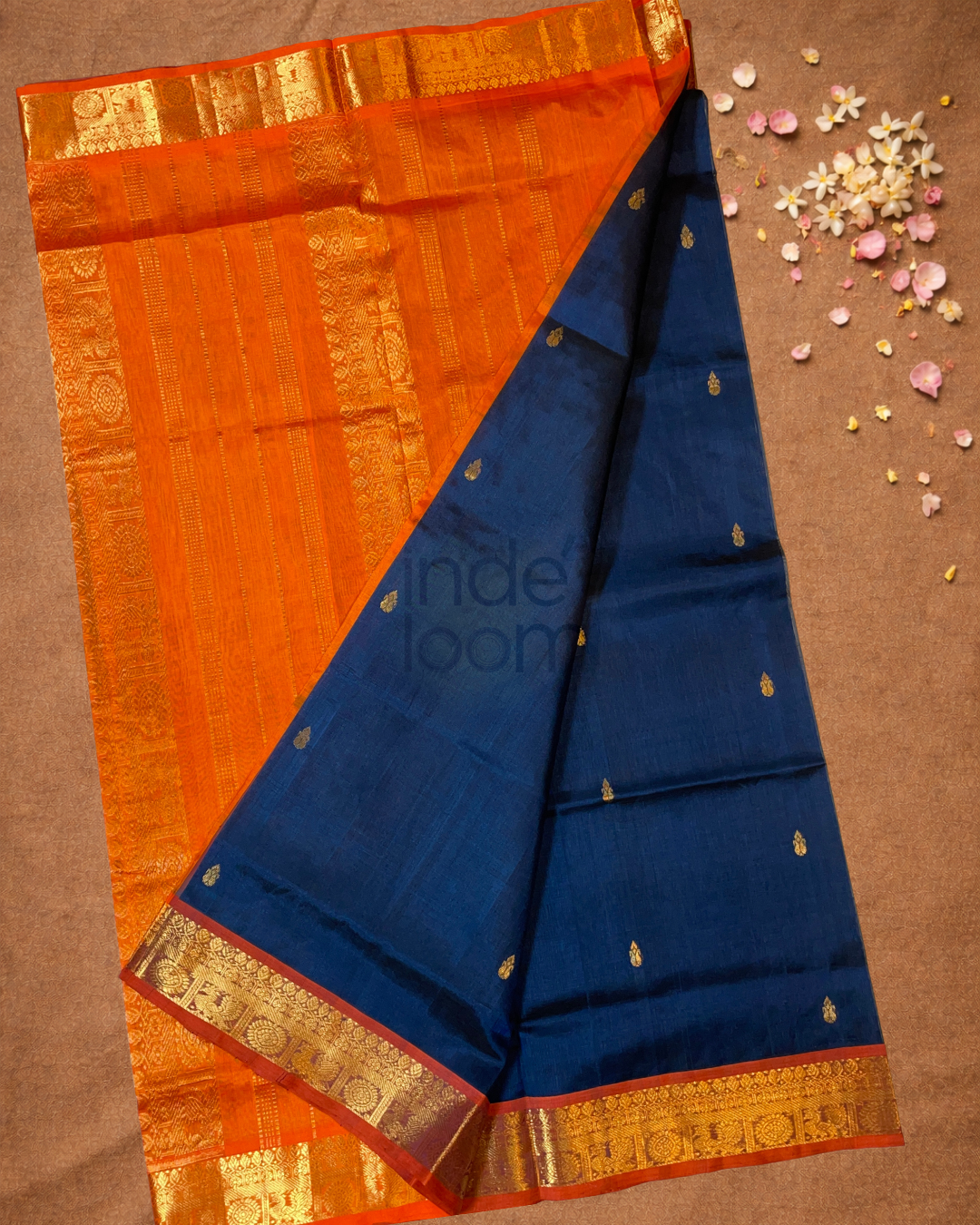 Pure Handloom Korvai Saree |  Navy Blue
