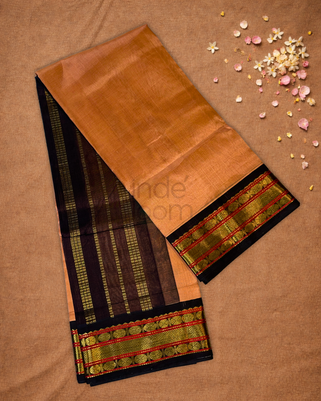 Pure Handloom Korvai Saree | Pale Orange