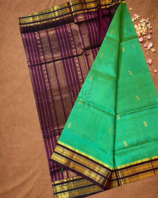 Pure Handloom Korvai Saree | Lime Green
