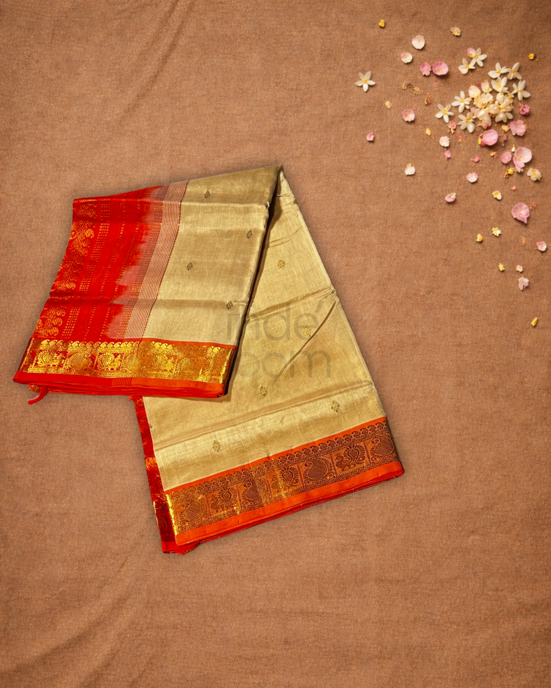 Handloom Korvai Silk Cotton Saree  |  Cream Beige