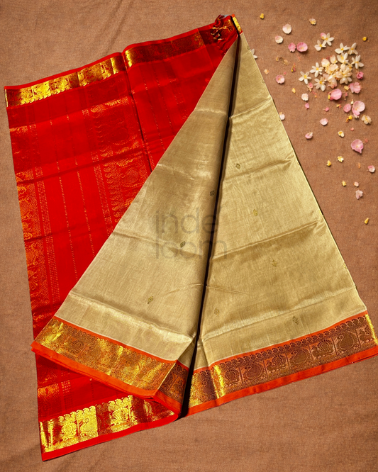 Handloom Korvai Silk Cotton Saree  |  Cream Beige