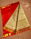 Handloom Korvai Silk Cotton Saree  |  Cream Beige