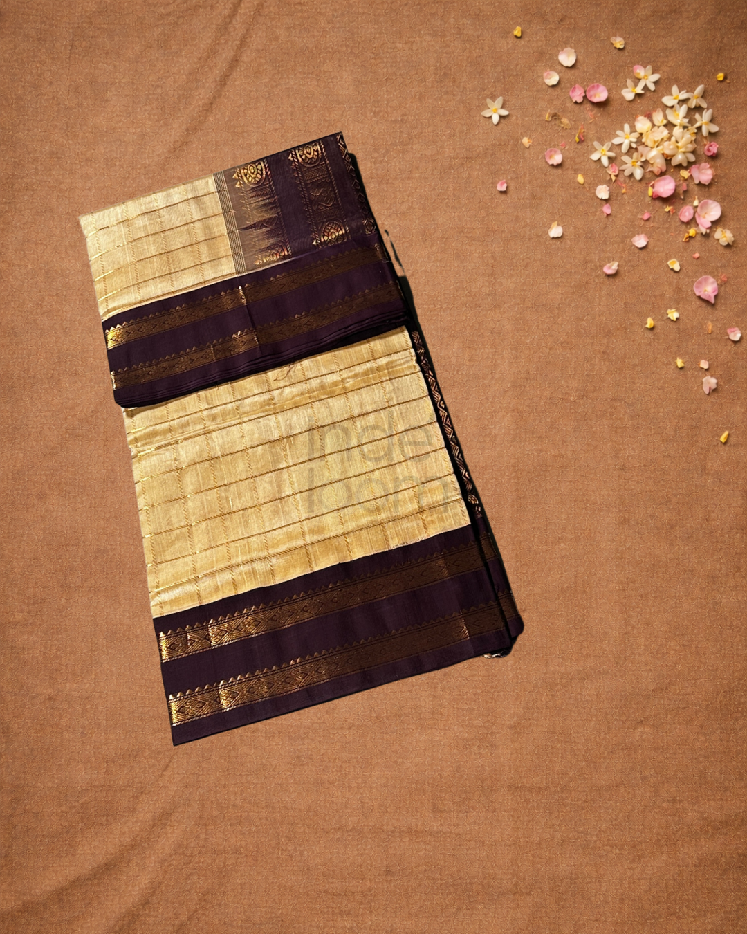 Handloom Korvai Silk Cotton Saree  |  Champagne Beige